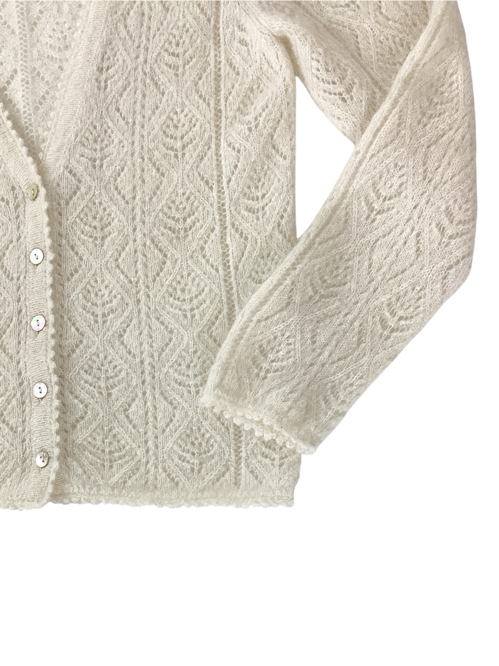 Doen Chandel Cardigan Size Medium Ivory Pointelle Knit Alpaca Blend Sweater - Picture 5 of 8